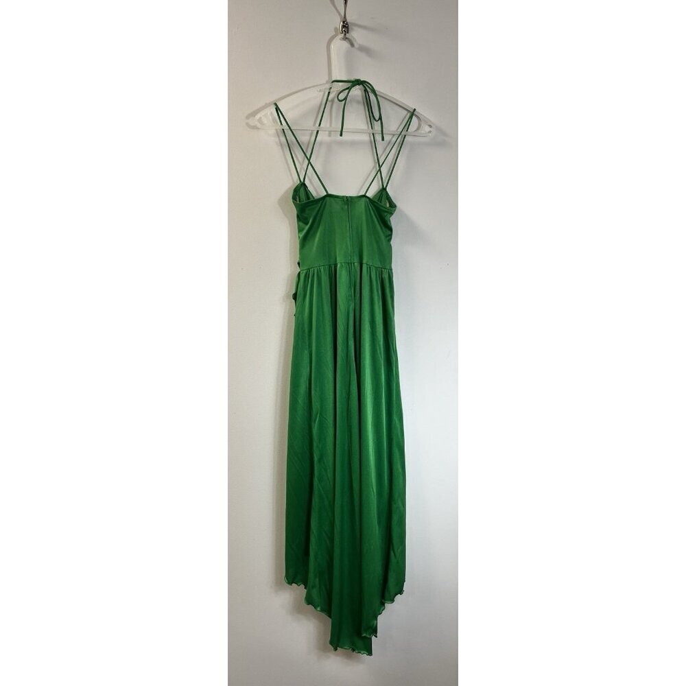 Vtg 70s Funky Sexy Halter Kelly Green Asymmetrical Halter Disco Dress 5 💚 - Picture 6 of 10